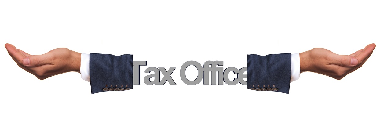 Tax office with hand out
